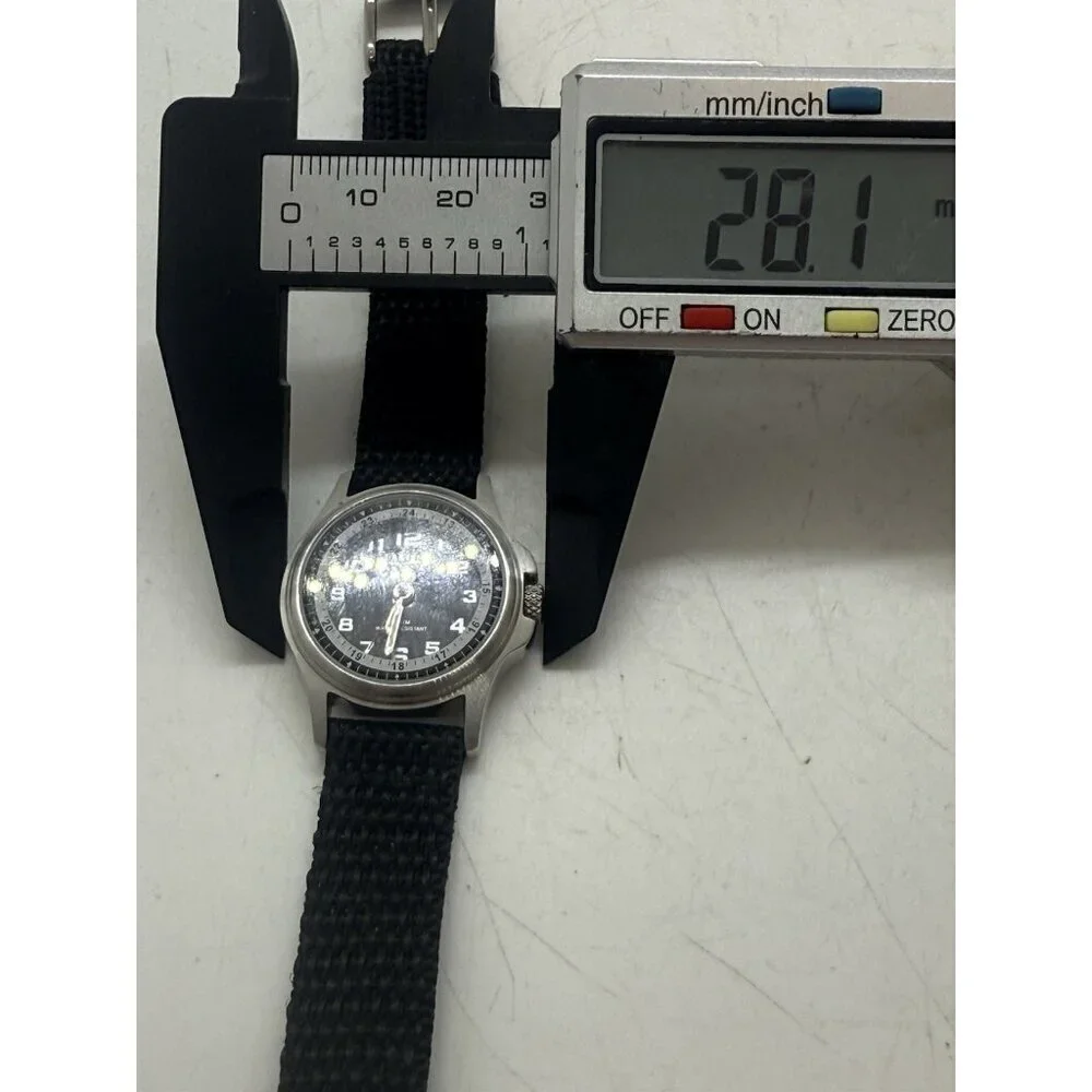 Dakota Round Stainless Steel Watch Canvas Black Band Mineral Glass Crystal 3 ATM